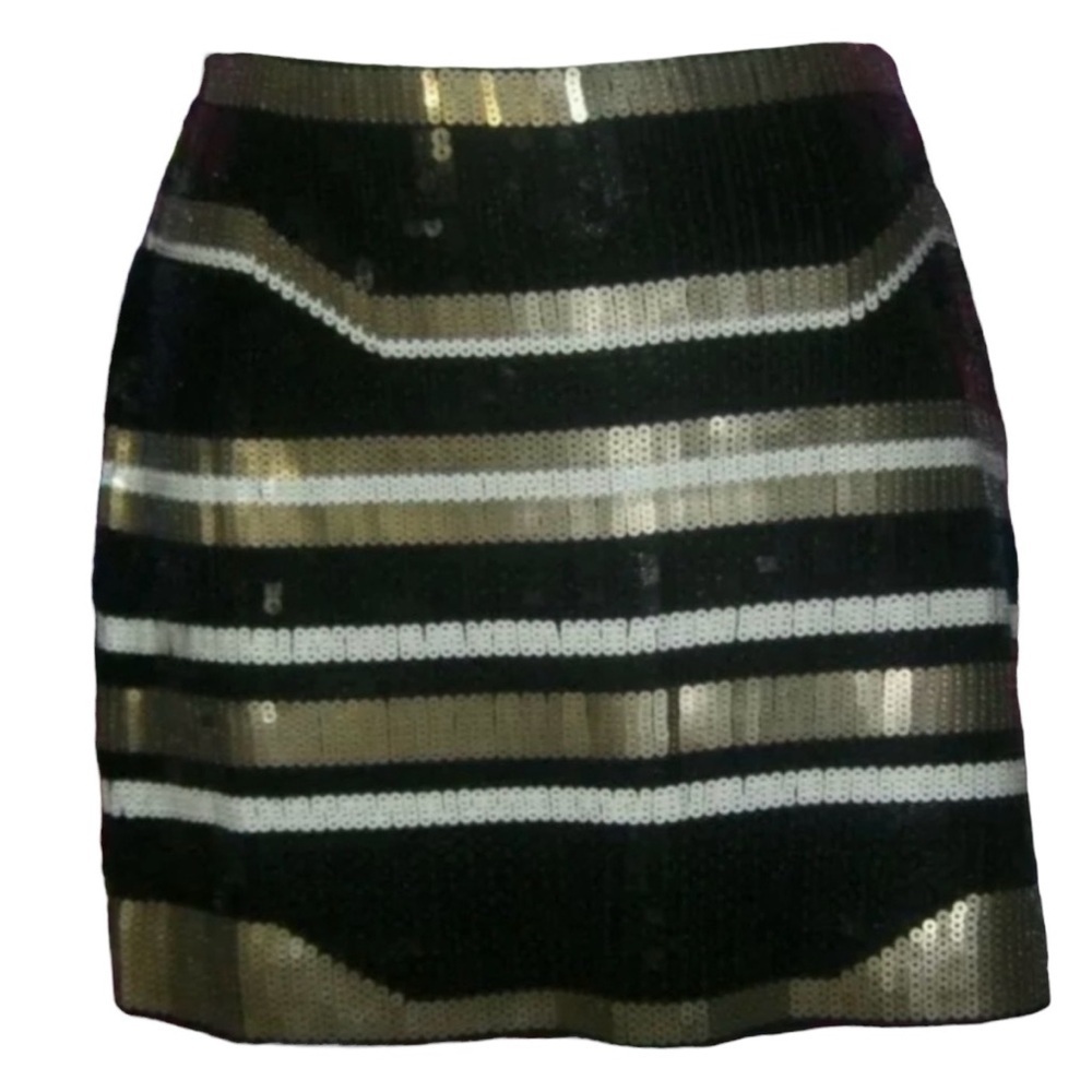 Express Skirt Sequin Stretch Mini Black White Gold Rock Festival Concert Boho